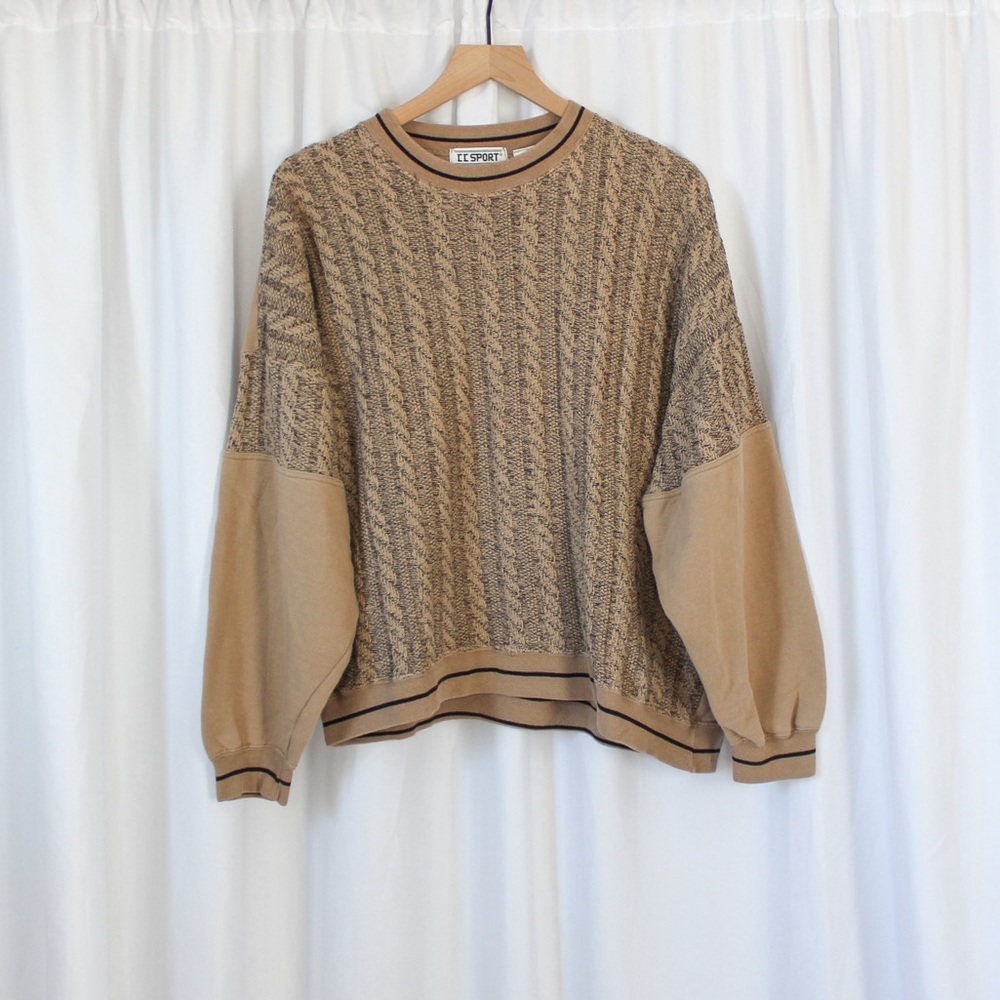 Oversized Vintage 90s CC Sport Beige and Black Sweater 2XL